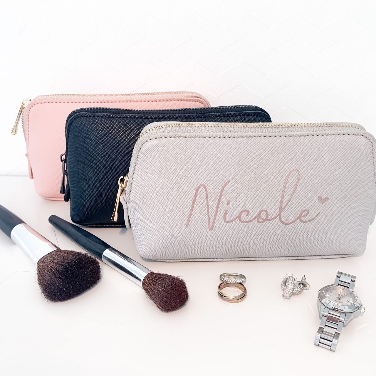 Personalisierte Kosmetiktasche Für Damen – Aus Canvas, Mit Floralem Monogramm, 22x13,5 Cm, Vielseitig Nutzbar