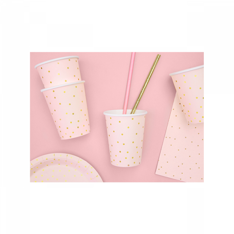 Pappbecher rosa mit goldenen Punkten