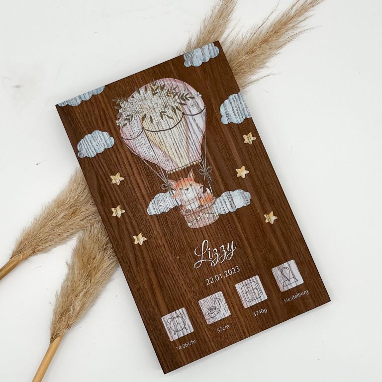 Holzbild zur Geburt - personalisiert