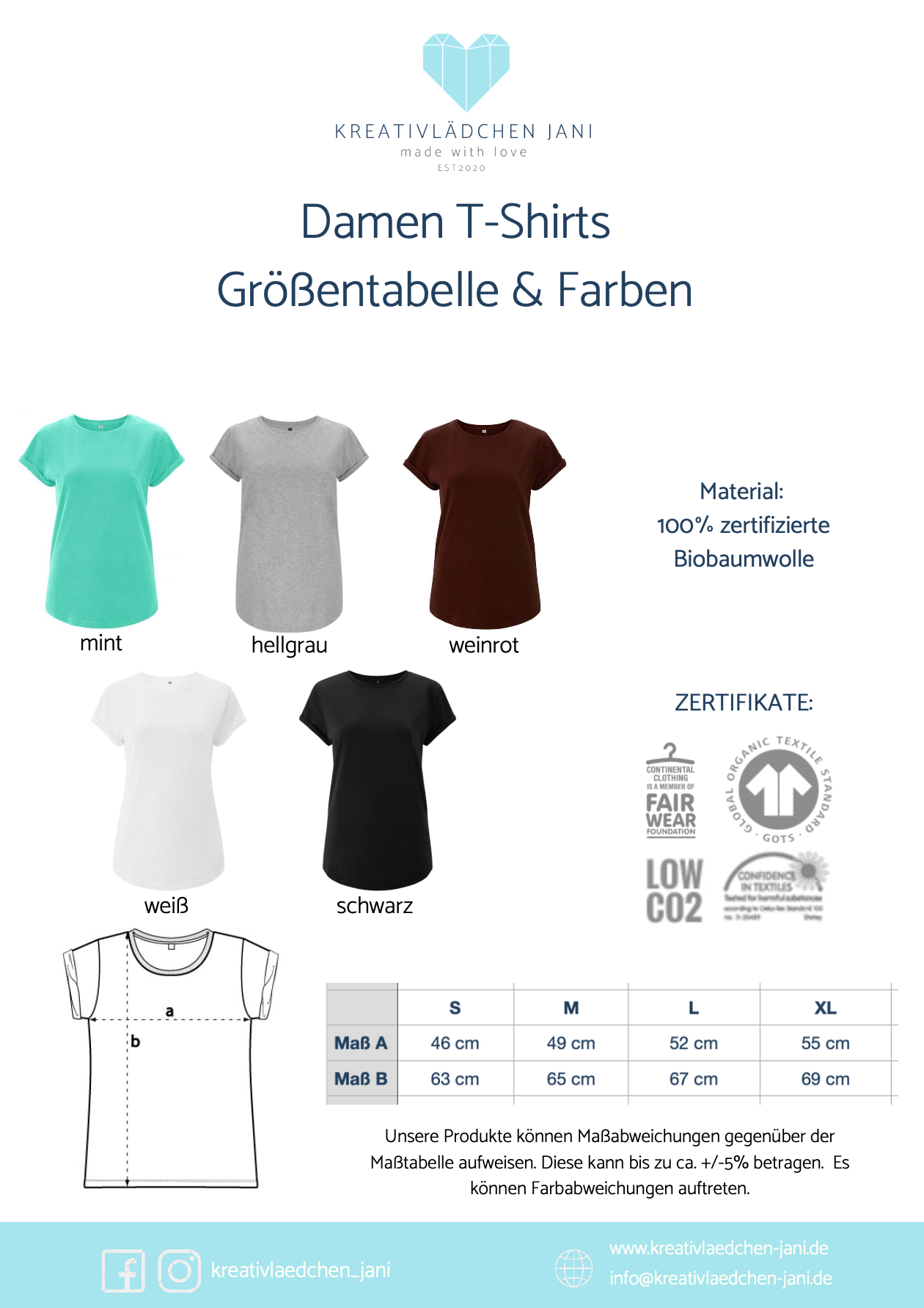 T-Shirt Damen Größe und Farbe