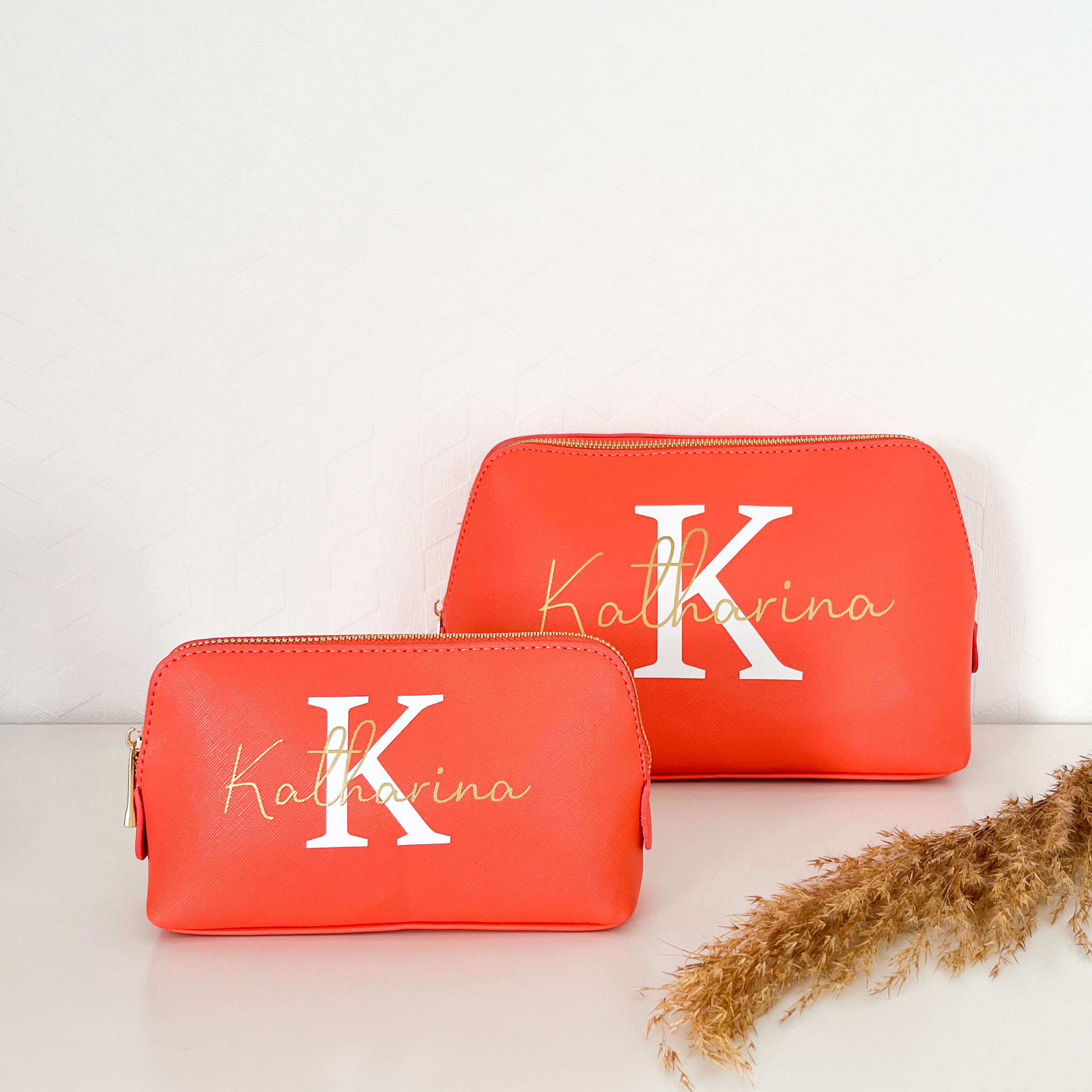 Kosmetiktasche chorall Name und Initial