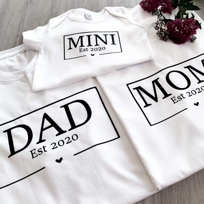 3er Set T-Shirt Jahreszahlen MOM DAD MINI