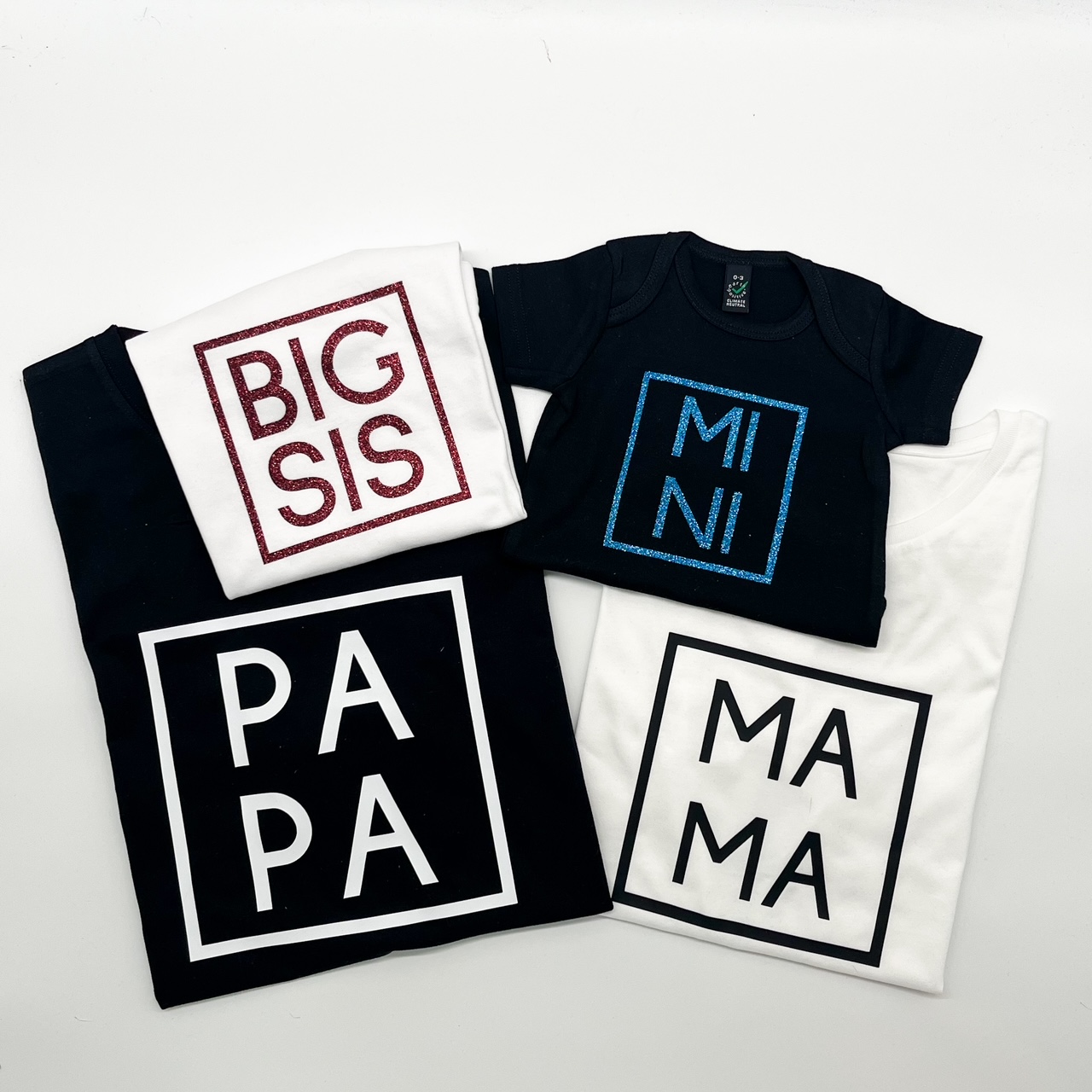 T-Shirt 4er Set Familie - "Mama, Papa, Mini & Big Bro"