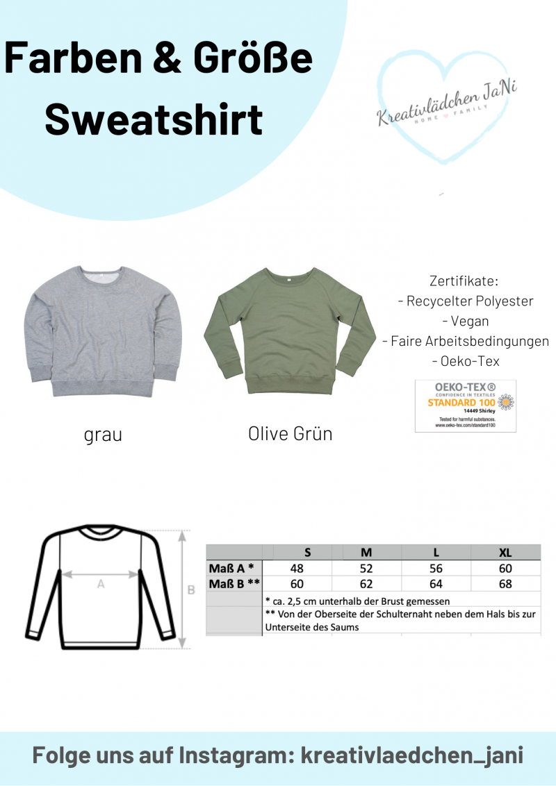 Größe und Farbe Sweatshirt