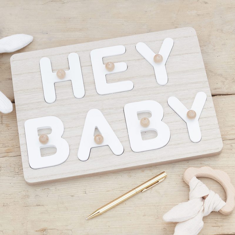 Gästebuch Hey Baby Puzzle aus Holz.