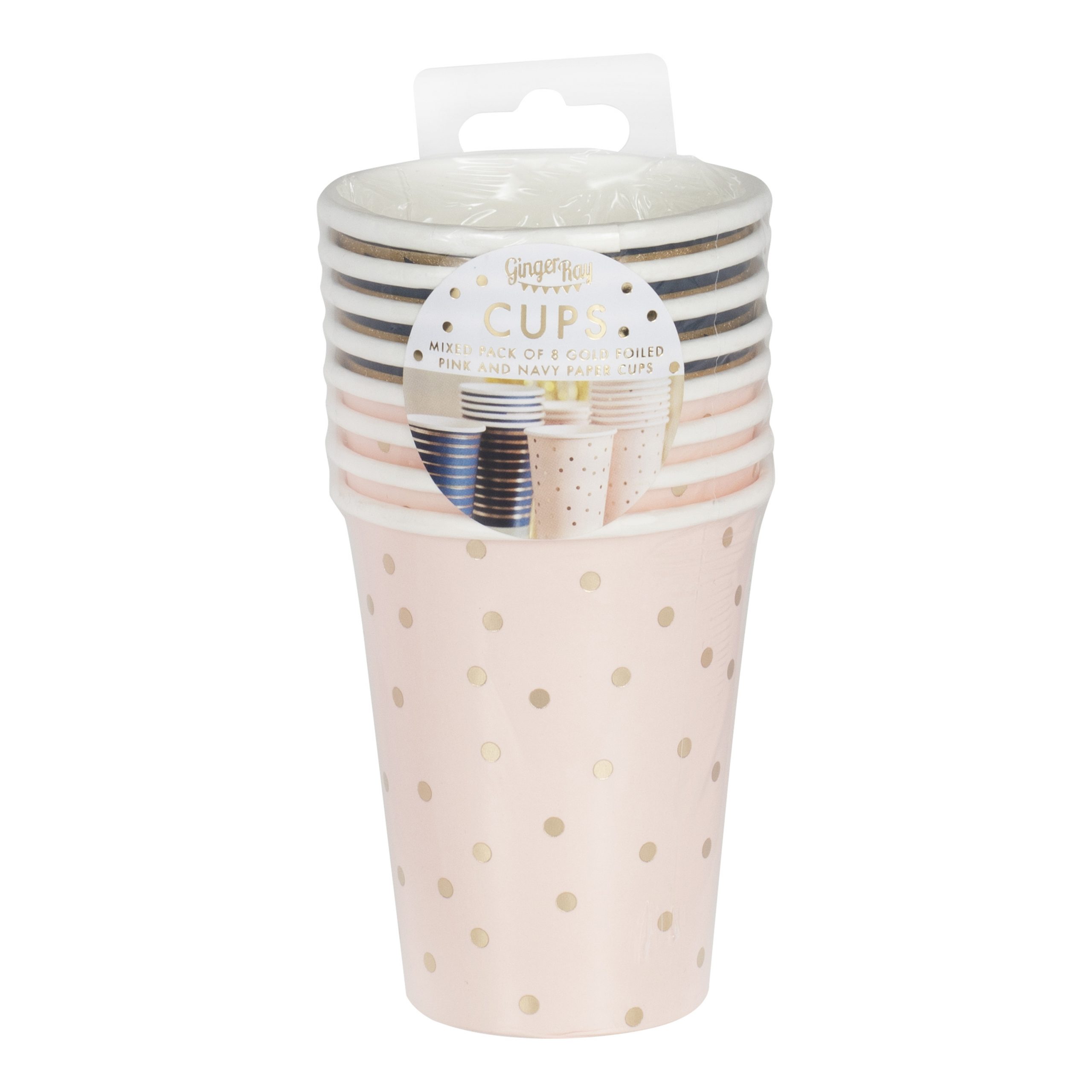 Pappbecher blau rosa Verpackung