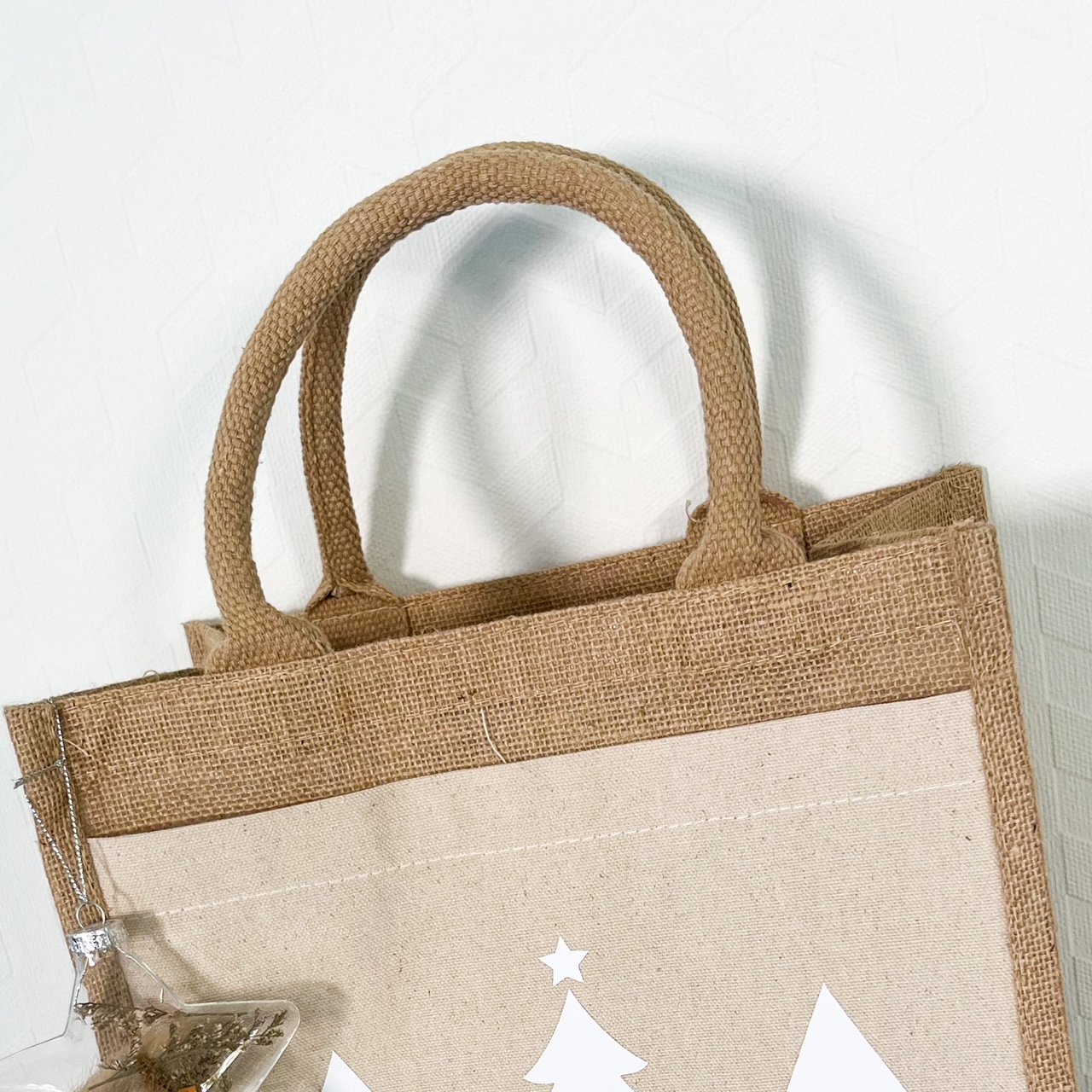 Jutetasche Frohe Weihnachten Tannenbäume – Bild 2