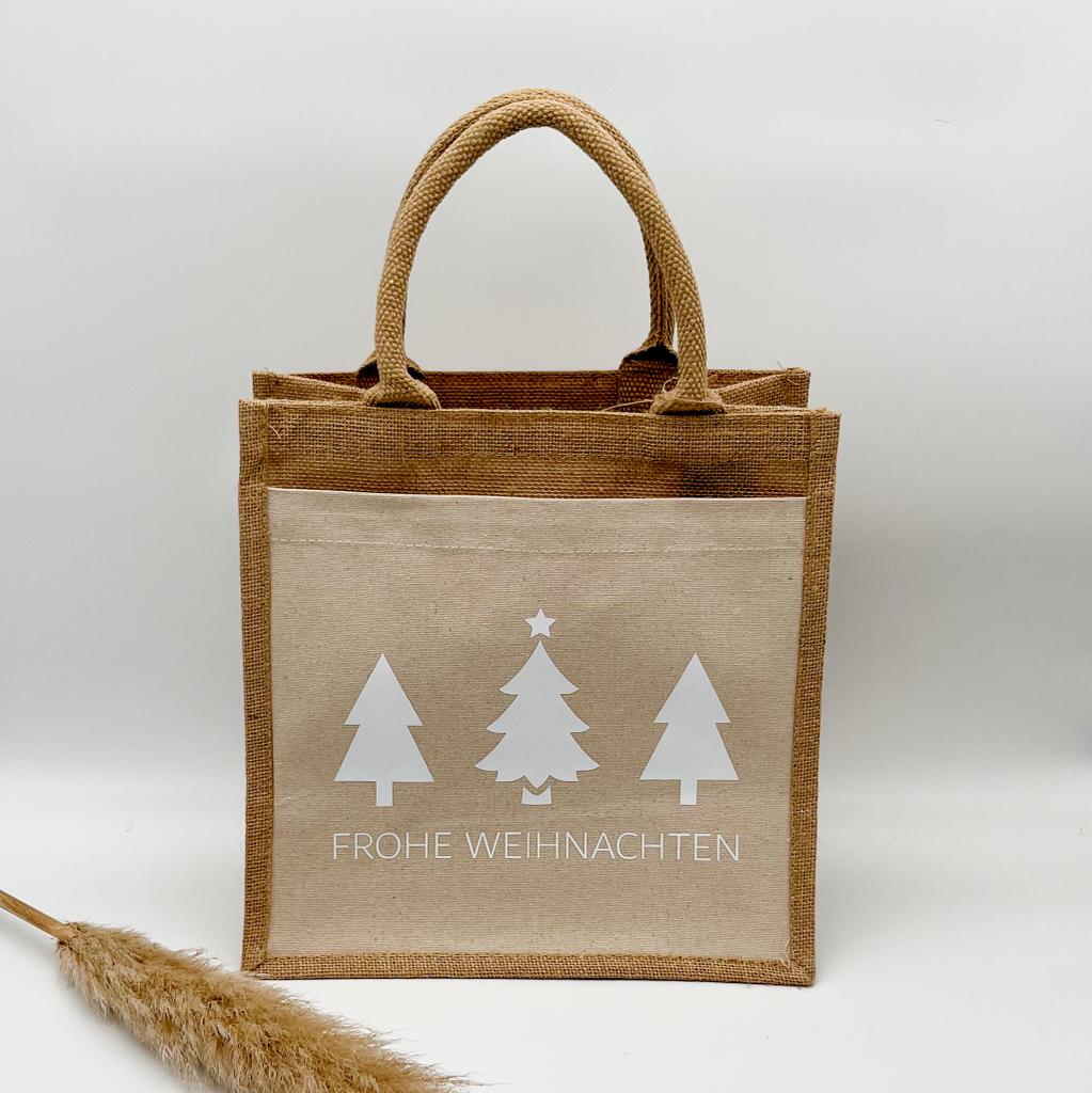 Jutetasche Frohe Weihnachten Tannenbäume
