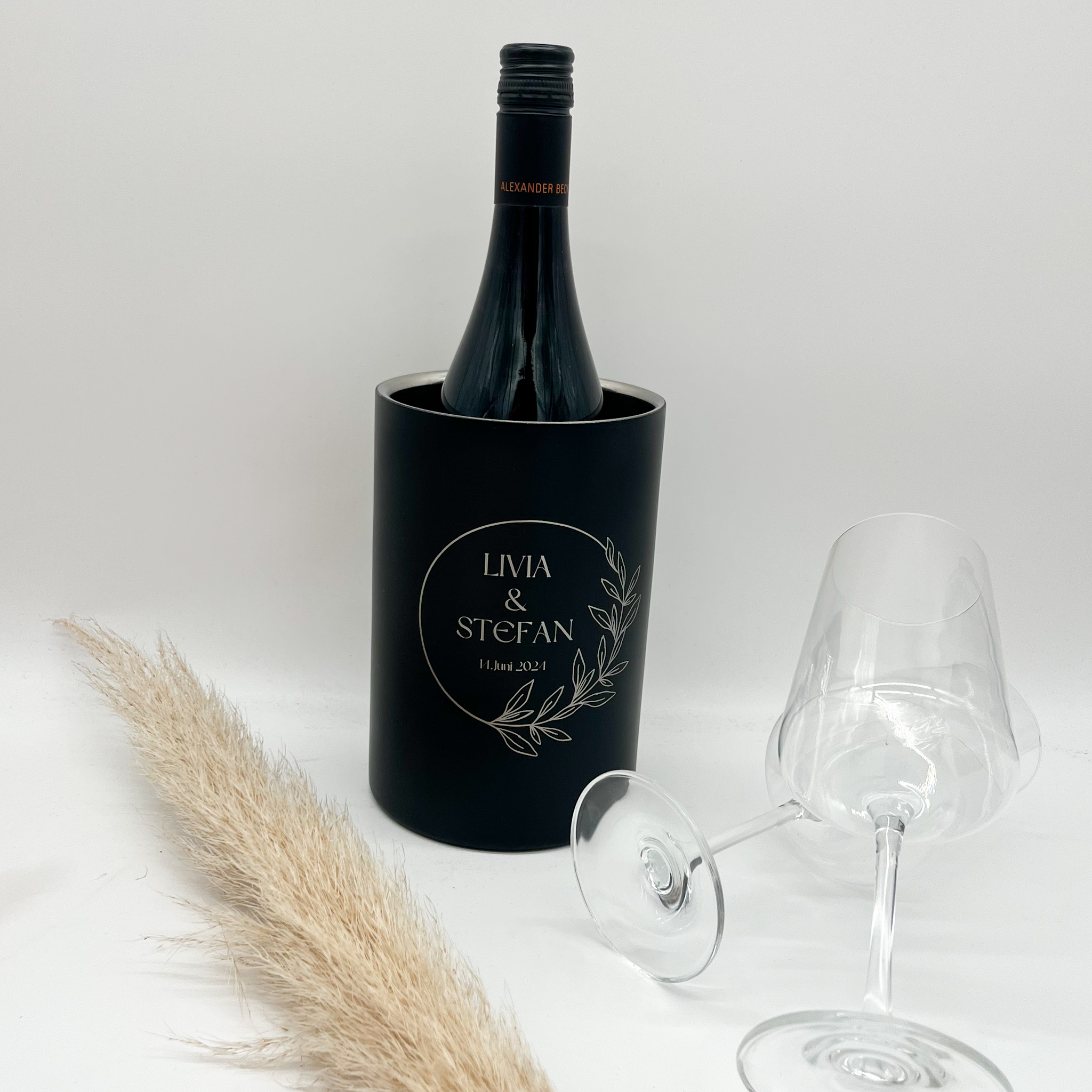 Weinkühler schwarz - Hochzeitsmotiv – Bild 3