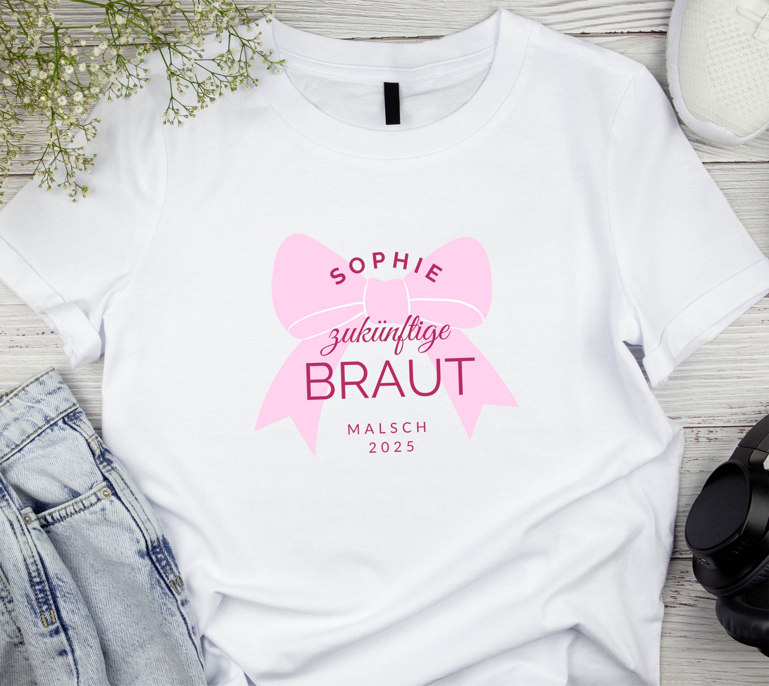 T-Shirt Braut JGA Schleife - personalisiert